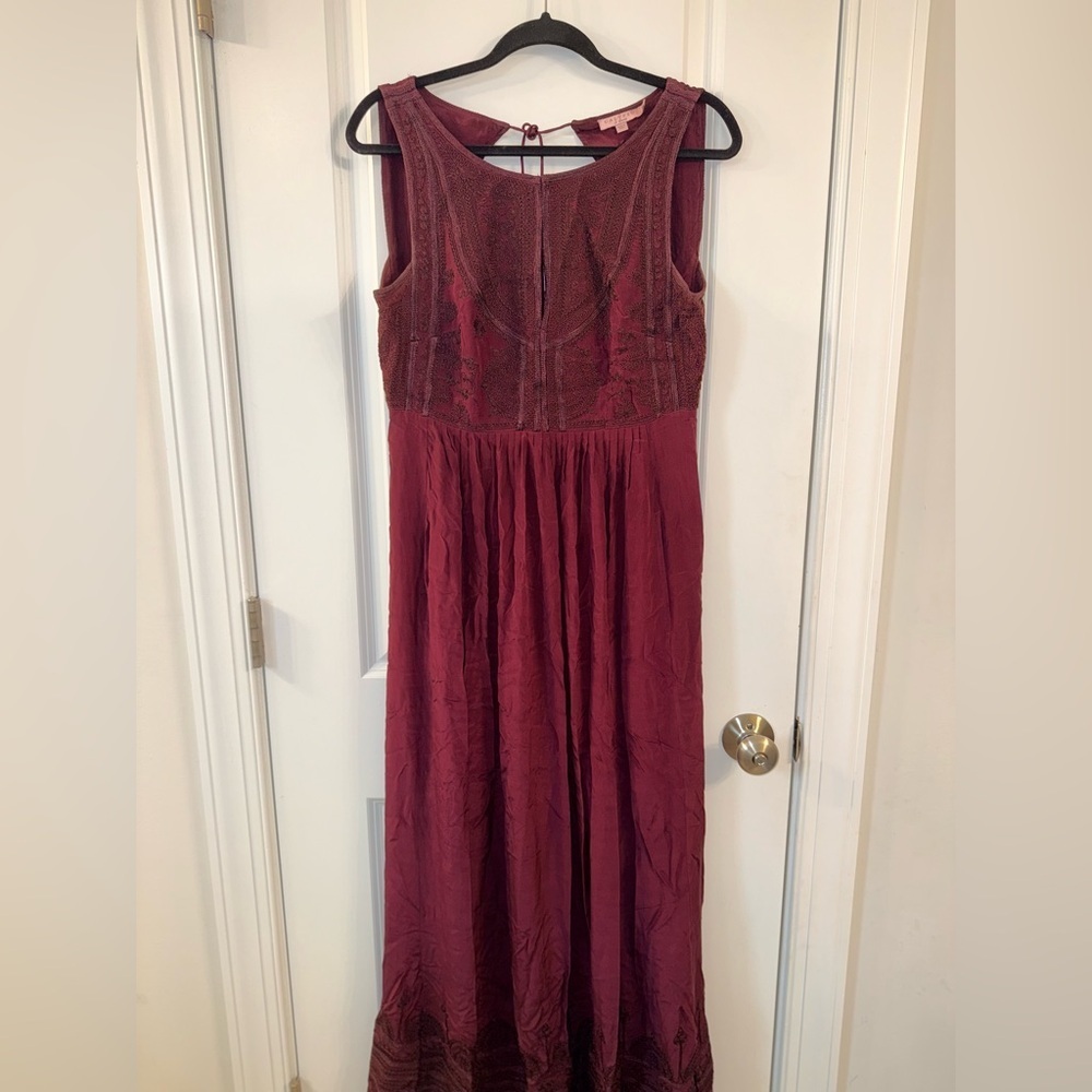 Calypso St. Barth Burgundy Embroidered Maxi Dress Boho/wedding guest 100% Silk M